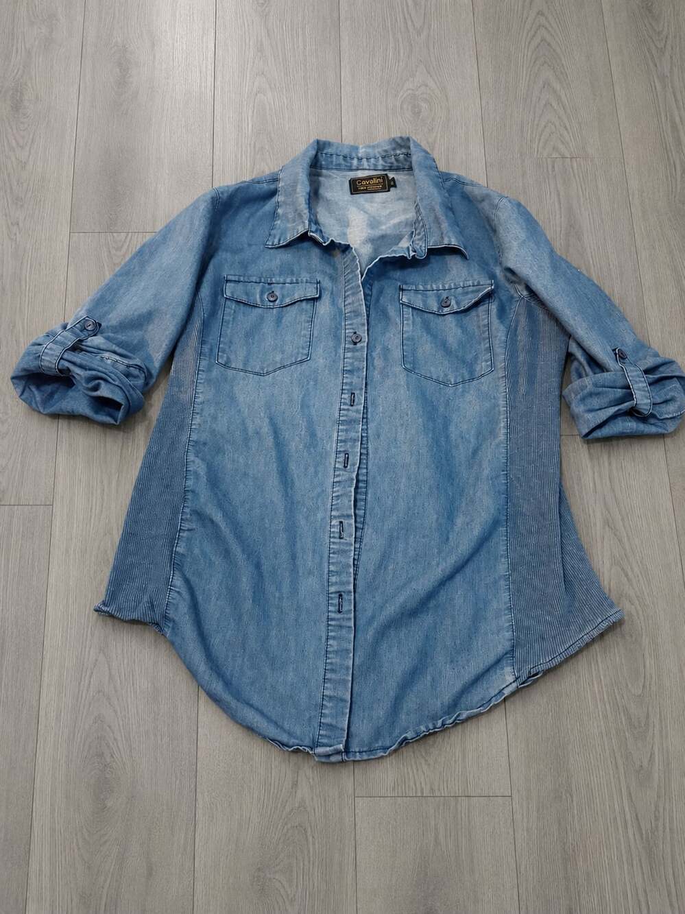 Cavalini Denim Collection Womens Blue Denim Long Sleeve Button Down Shirt Size L